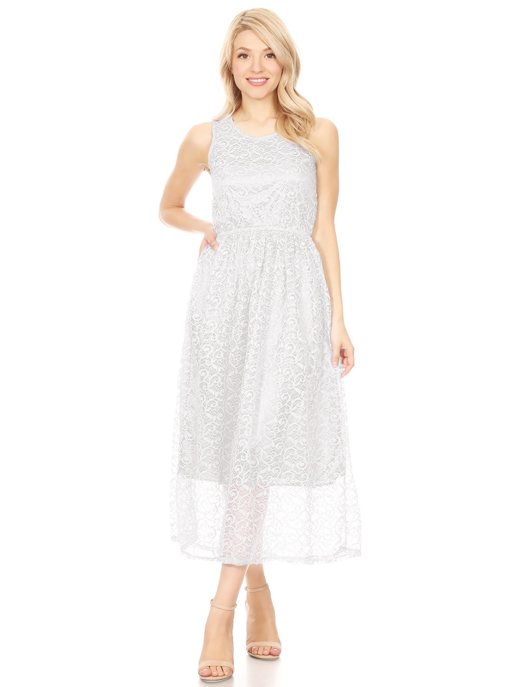 Anna-Kaci Women's Sleeveless Floral Lace Midi Dress - Elegant Cocktail & Formal Gown for Wedding Guest, Evening Party, and Special Occasions