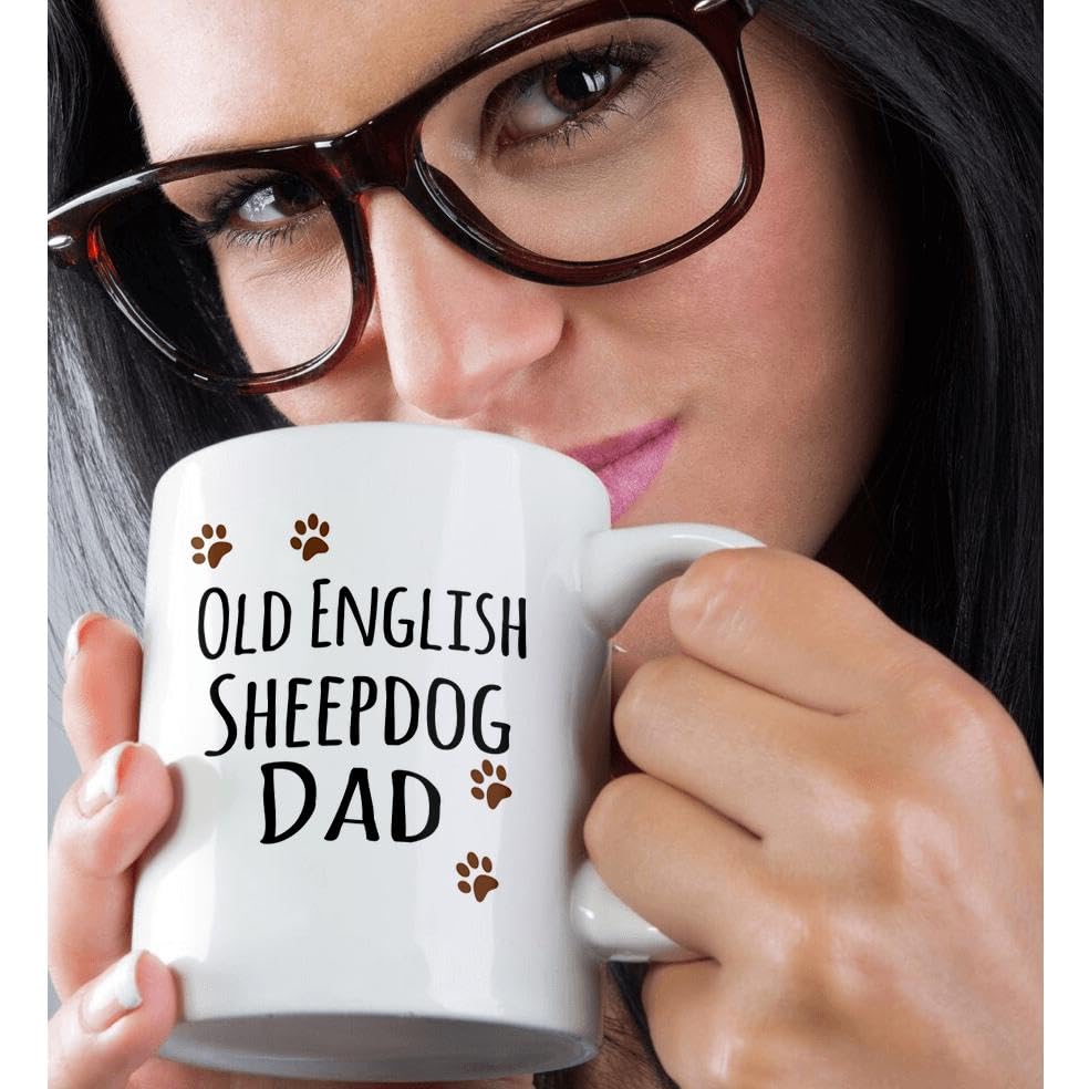3dRose Old English Sheepdog Dad Coffee Mug - 15 oz Ceramic Cup for Tea, Coffee & Hot Drinks - Perfect Gift for Dog Lovers & Father's Day