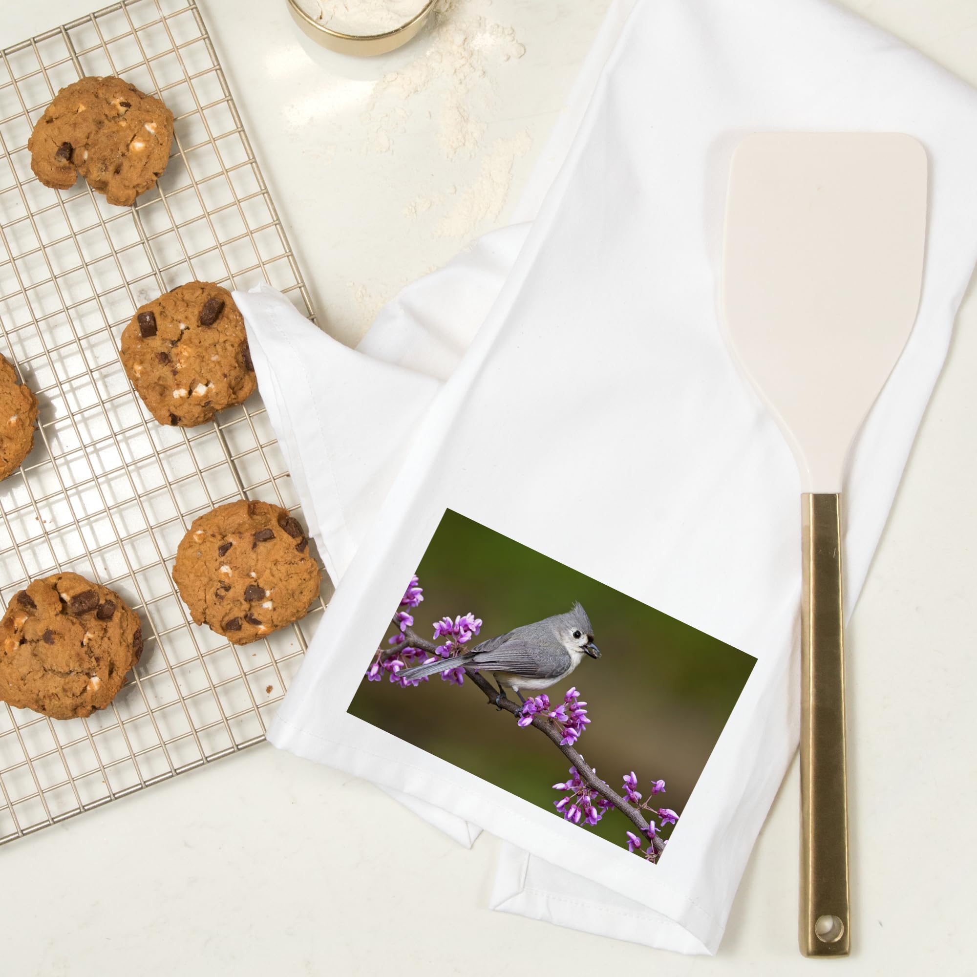 Lantern Press Tufted Titmouse Sitting on Branch - 100% Cotton Tea Towel & Decorative Hand Towel for Kitchen, Bathroom & Home Decor | Perfect for Dish Drying, Gift Giving & Farmhouse Style Decor