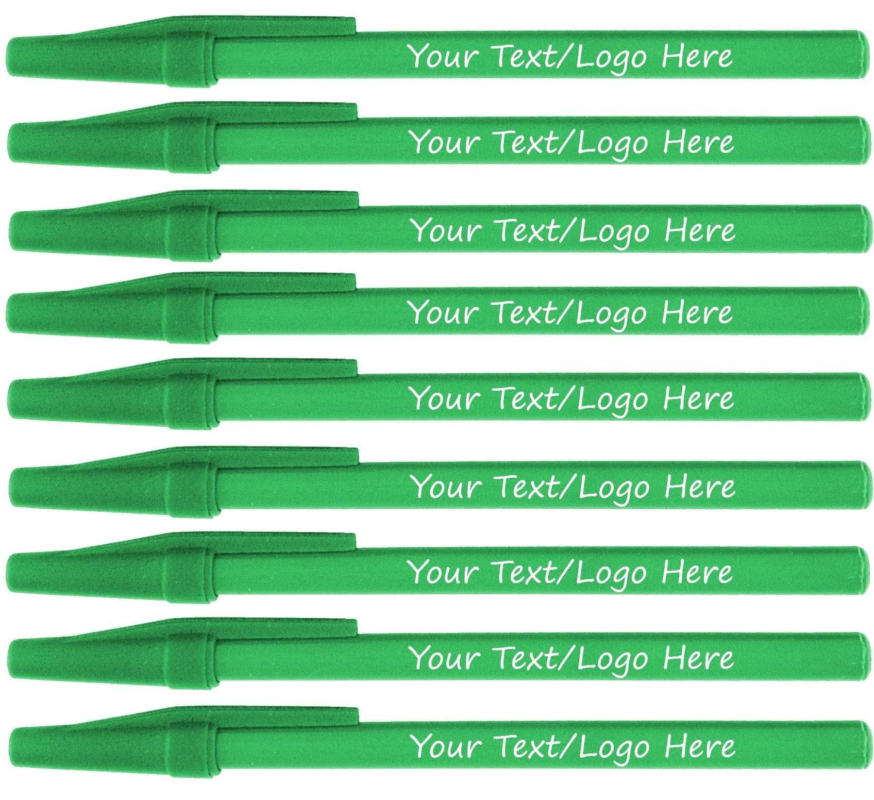 Custom Printed Slim Ballpoint Pens with Logo - 500 Pack Bulk (Lime Green, Black Ink) - Perfect for Business Promotions, Corporate Events, and Party Favors - Personalized Stick Pens with Cap for Branding & Giveaways