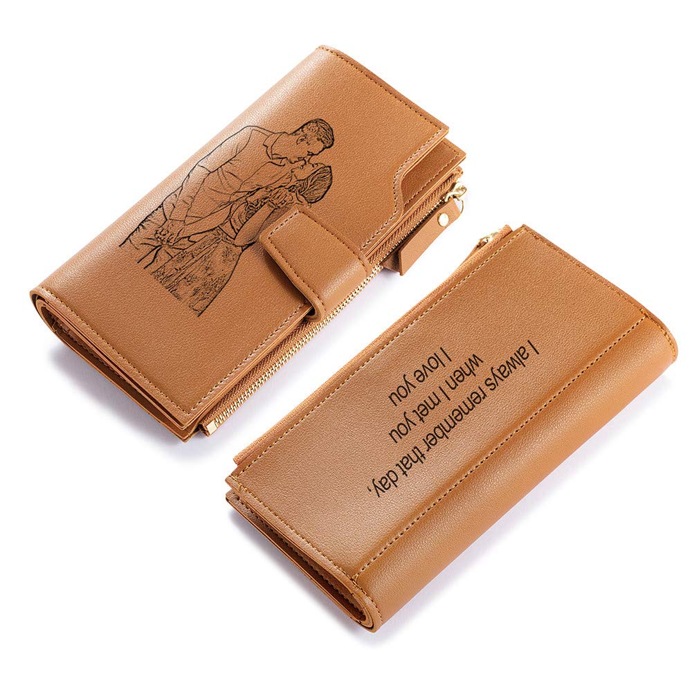 **Custom Engraved Women's PU Leather Trifold Wallet - Personalized Photo Credit Card Holder for Girlfriend, Mom, Mother’s Day Gift (Yellow) - Perfect for Everyday Use, Travel & Special Occasions**