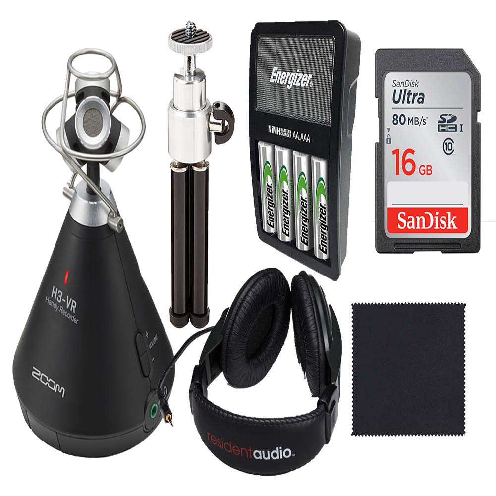 Zoom H3-VR 360° Handy Recorder with Built-in Microphones | Includes Headphones, Mic Stand, 16GB SD Card, Rechargeable Batteries & Microfiber Cloth | Perfect for VR Audio Recording, Podcasting & Field Interviews