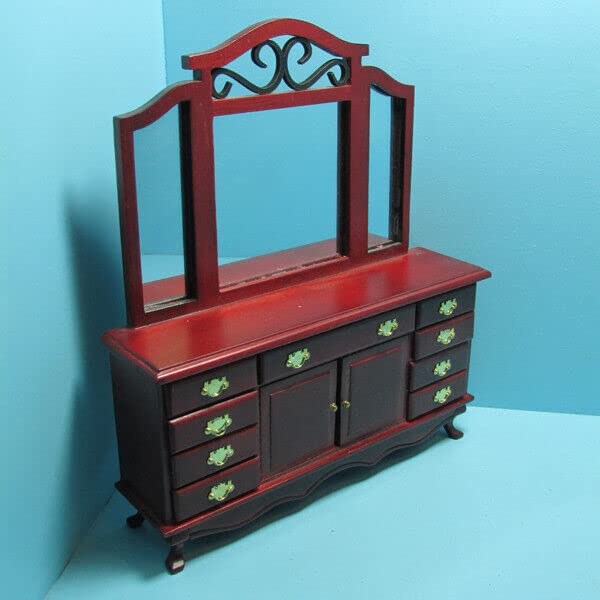 Miniature Wooden Dresser with Mirror - Mahogany Dollhouse Furniture for Vintage Dolls | Perfect for Dollhouse Decor, Collectibles & DIY Miniature Projects