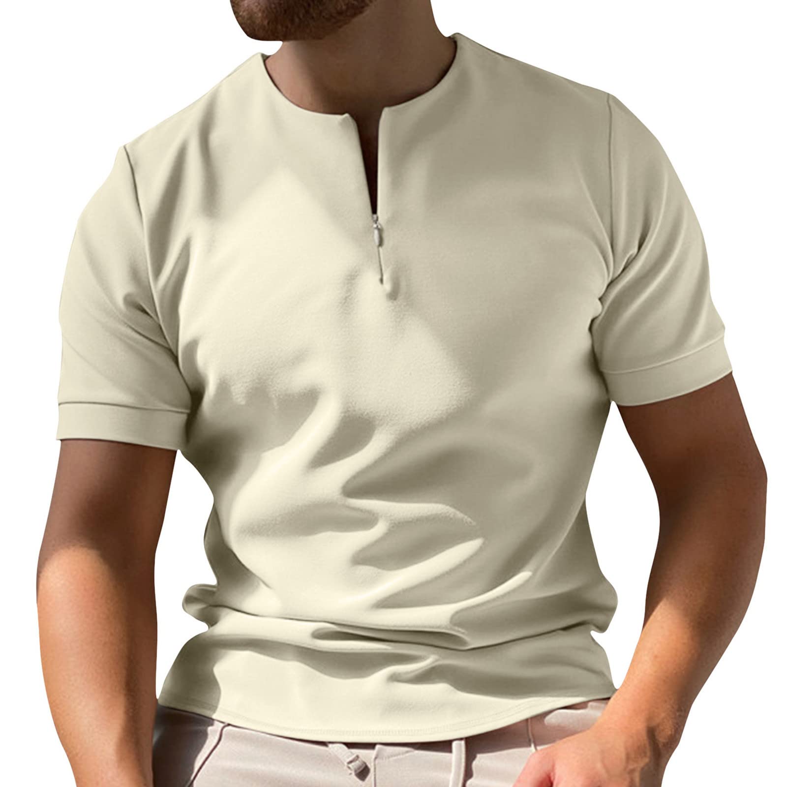 Men's Casual Polo Shirt with Invisible Zipper & Solid Blouse Collar - Big & Tall Dress Shirt for Office, Business & Formal Occasions