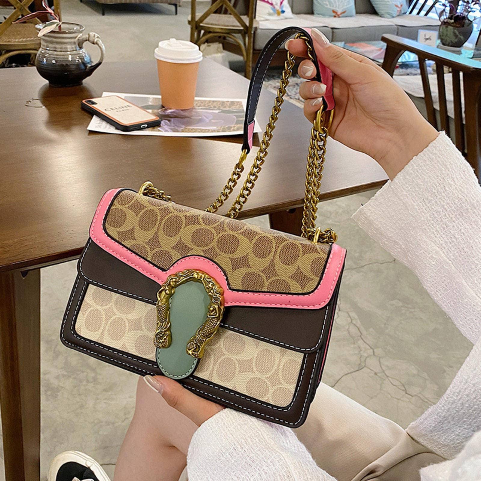 Stylish Women's Crossbody Shoulder Bag - Genuine Leather Square Handbag with Metal Chain Stitching for Everyday Use, Work, and Travel