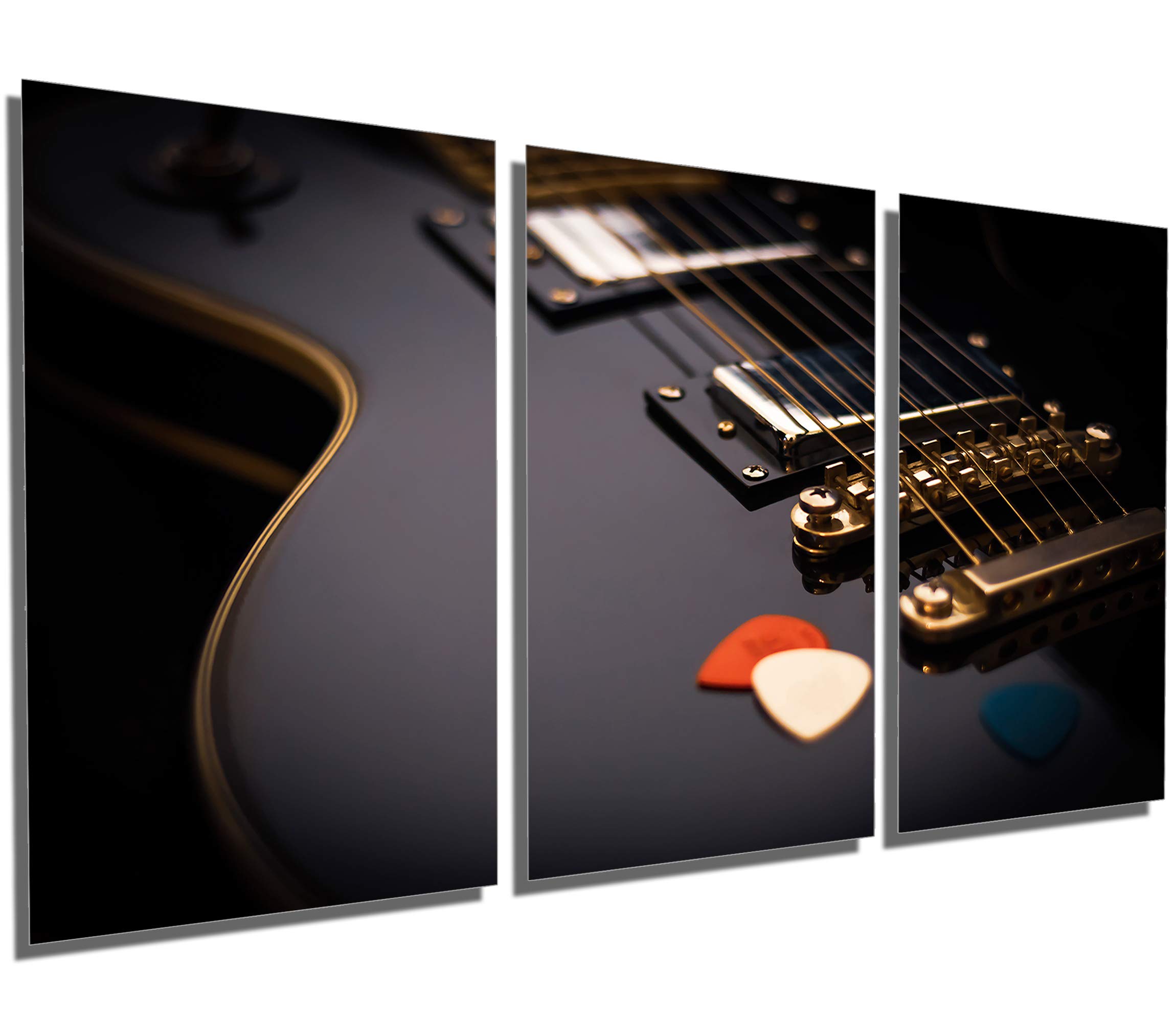 36 x 18 Inch Black Electric Guitar Metal Wall Art - 3 Panel Triptych HD Aluminum Print for Home & Office Decor | Perfect for Music Lovers, Man Cave, Studio & Living Room