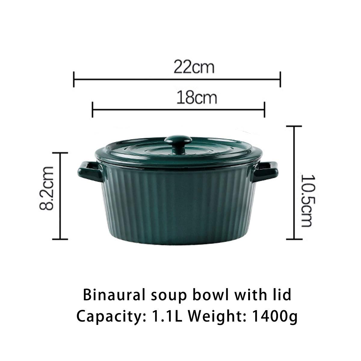Ceramic Salad Bowl with Lid - Oven Safe Rice, Fruit, Instant Noodle & Dessert Bowl - Eco-Friendly Green Kitchenware for Home, Restaurant & Meal Prep