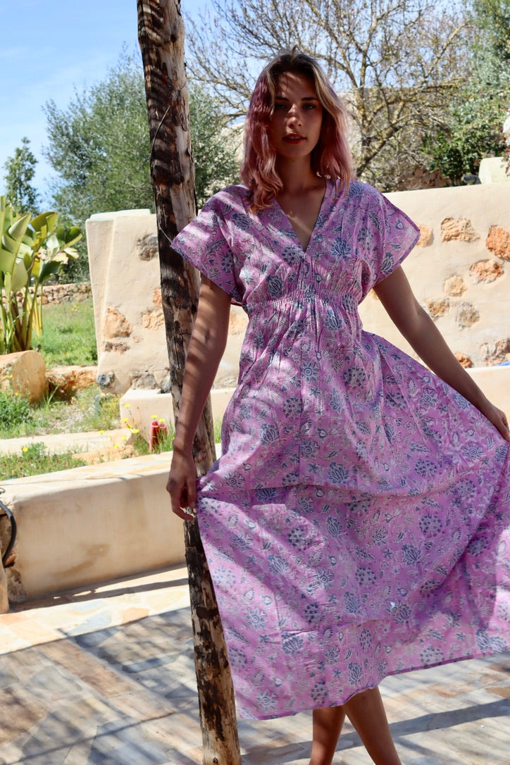 Palm Beach Dress with Pink Floral Print - Women's Summer Casual Sundress for Beach Vacation, Party, and Outdoor Activities