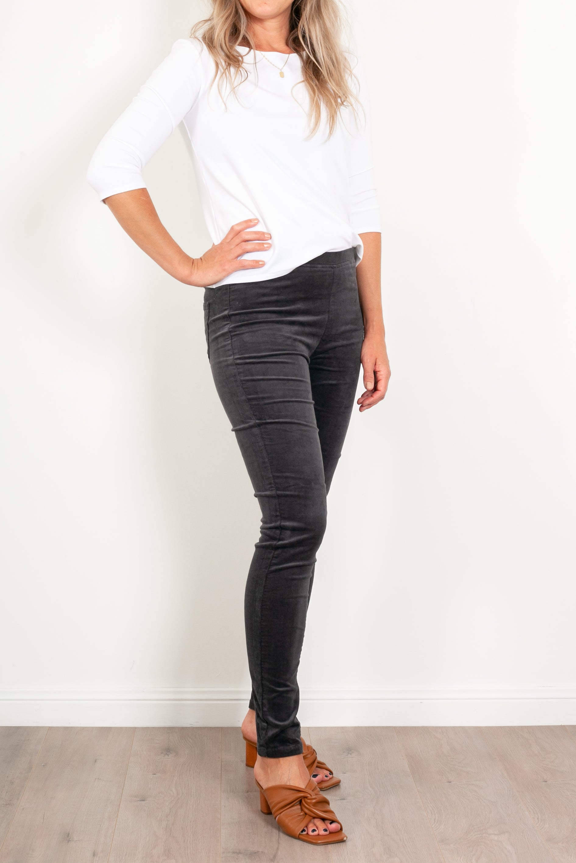 Vassalli Women's Fine Skinny Corduroy Pull On Pants - Stretch Comfort Fit High Waisted Trousers for Work, Office & Casual Wear