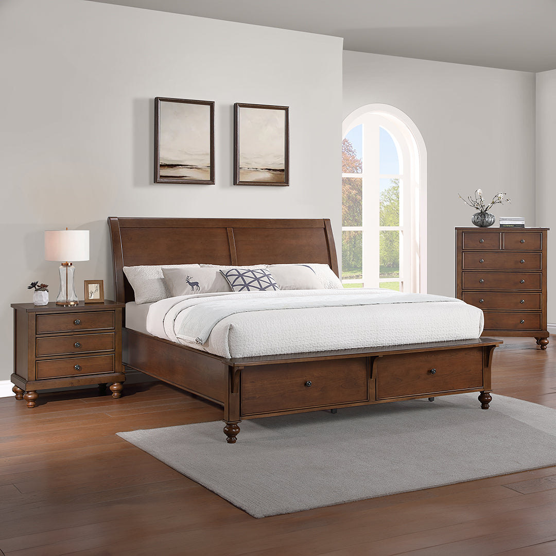 Miranda Storage Bedroom Set - Modern Wooden Bed Frame with Drawers & Nightstand - Space-Saving Furniture for Small Bedrooms, Apartments & Dorm Rooms