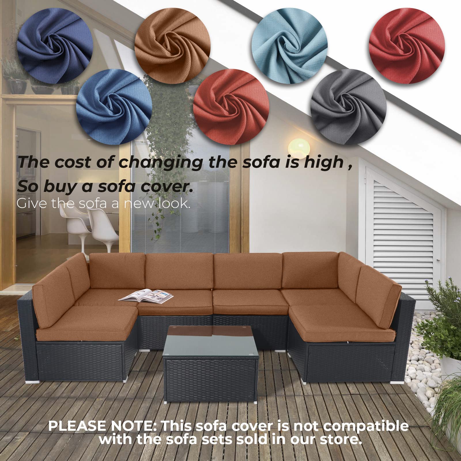 Crownland 12-Piece Outdoor Patio Cushion Covers Set - 6 Seat & 6 Back Slipcovers with Zipper Design for Sofa Couch Replacement (Brown) - Waterproof, UV Resistant for Deck, Garden & Poolside Furniture Protection