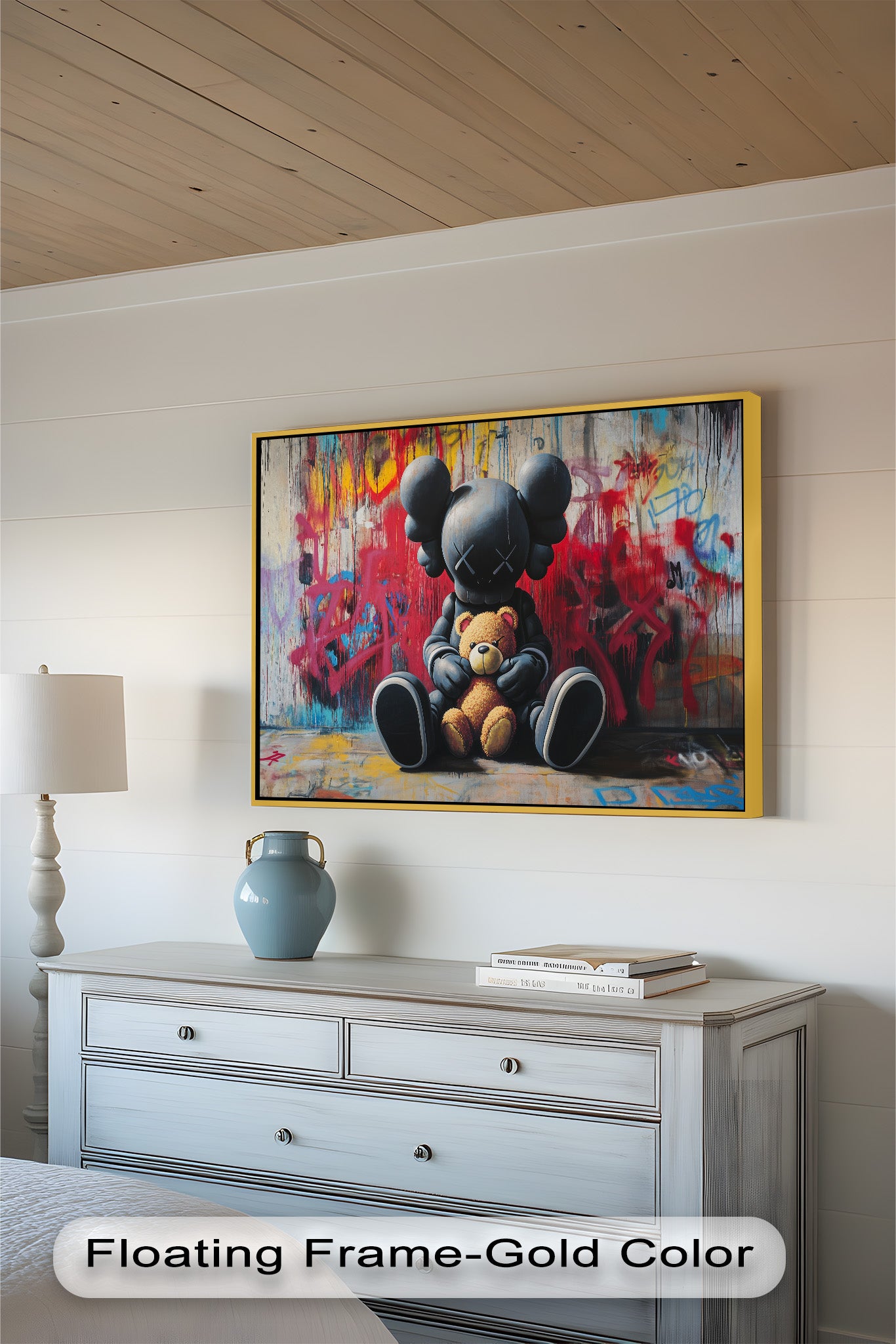 KAWS Oil Painting - Alone with a Bear - Modern Artwork for Home Decor & Gift Ideas