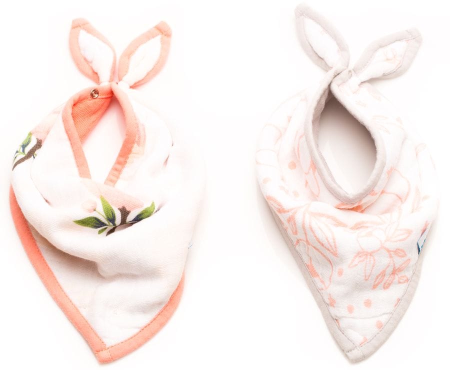 Little Unicorn Cotton Muslin Bandana Bib with Rose Print - Soft Absorbent Drool Bib for Babies & Toddlers - Perfect for Feeding, Teething, and Everyday Outfits