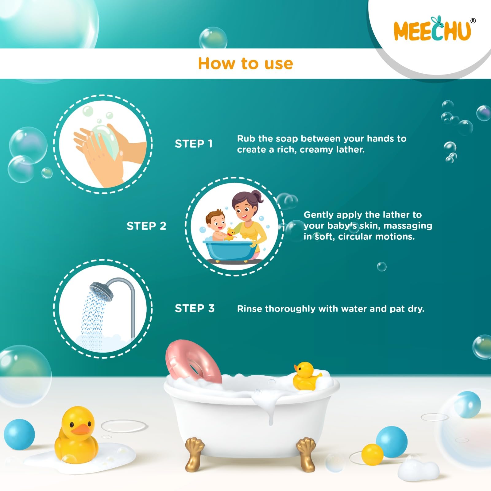 **Meechu Baby Bathing Bar Pack of 3 (75g Each) - pH 5.5 Balanced, Moisturizing & Gentle for Baby Skin - Ideal for Newborns, Infants & Sensitive Skin Care**