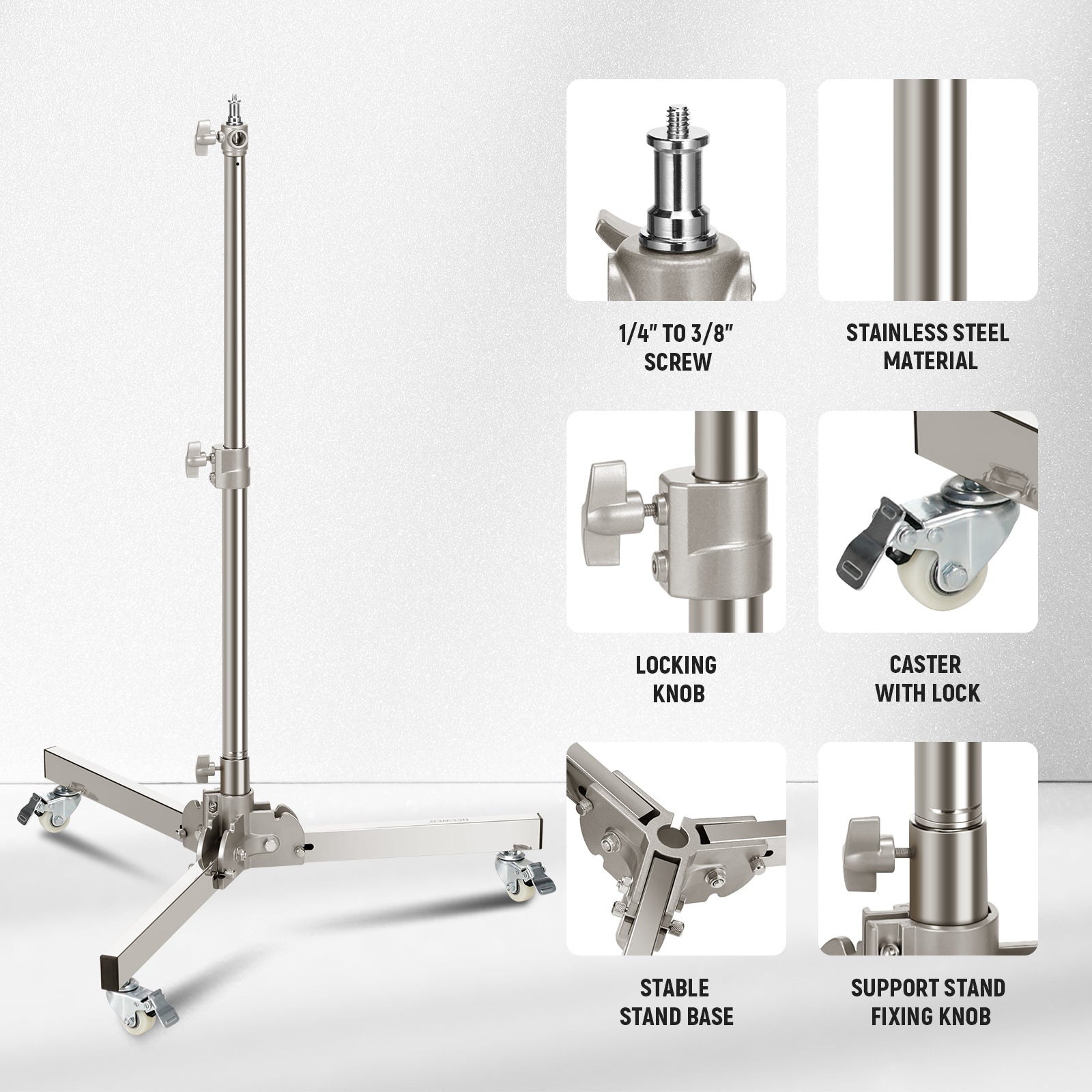 NEEWER ST98SS 98cm Heavy Duty Light Stand with Wheels - Professional Photography Lighting Equipment for Studio, Video Production & Live Streaming