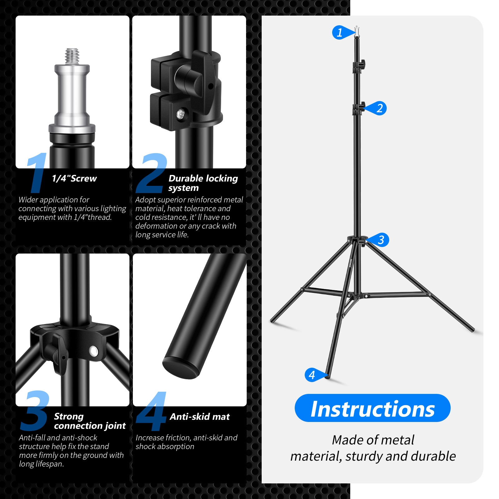 NEEWER ST 200 200cm Professional Photography Light Stand - Heavy Duty Aluminum Tripod for Studio, Portrait, Video Shooting & YouTube Content Creation