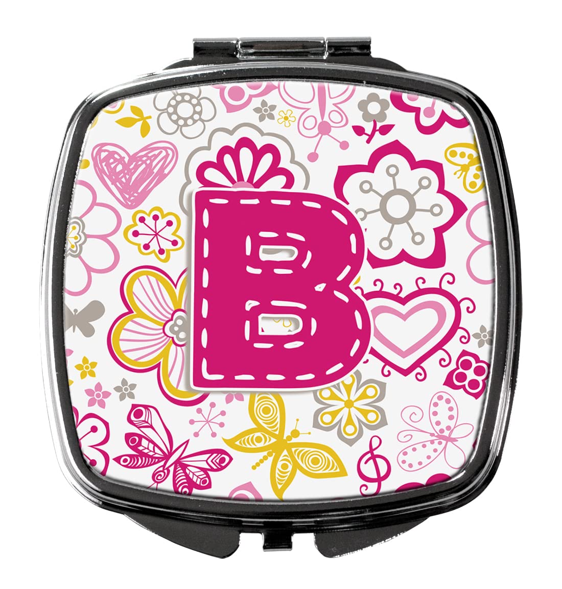 Caroline's Treasures CJ2005-BSCM Floral Butterfly Letter B Compact Mirror - Pink Folding Travel Makeup Mirror for Women & Girls | Perfect Gift, Pocket-Sized Handheld Mirror for Purse, Travel, Home Vanity & Touch-Ups