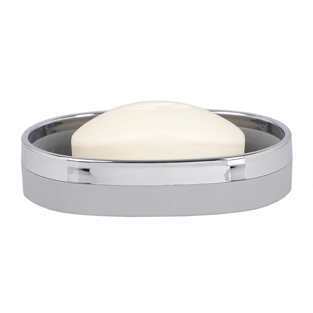 Home Basics SD35006 Oval Soap Dish - Grey | Bathroom Organizer for Bar Soap | Perfect for Showers, Sinks & Countertops