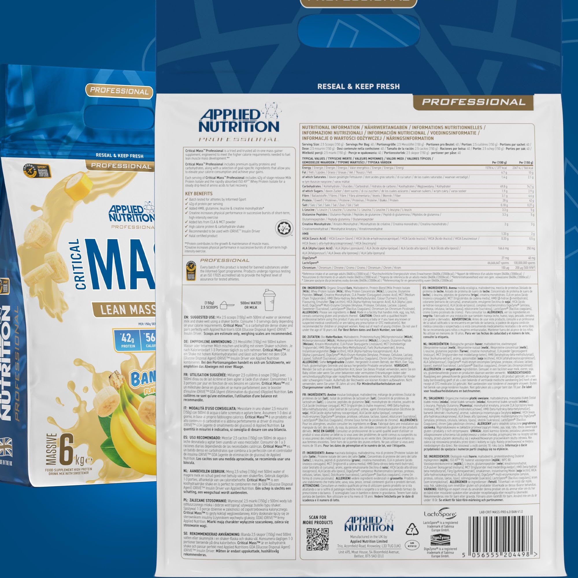Applied Nutrition Critical Mass Professional Weight Gainer - 6000g for Muscle Growth & Recovery | Perfect for Bodybuilders & Athletes