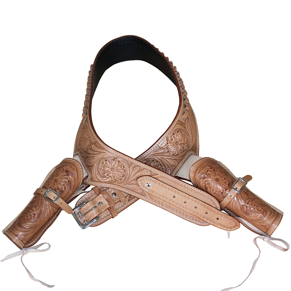 46 Inch Hilason Double Caliber 44/45 Leather Western Cowboy Gun Holster Rig - Perfect for Cowboy Action Shooting, Reenactments & Western Style Outfits