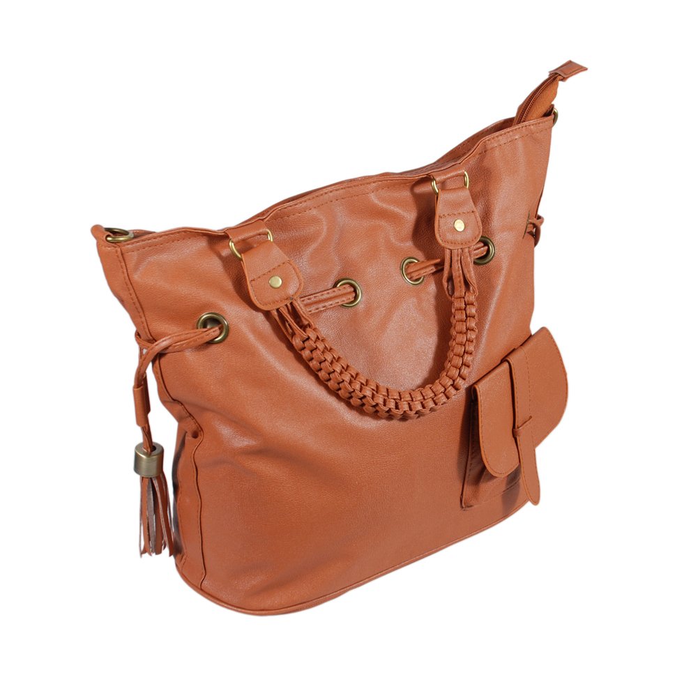 Blancho Genuine Leatherette Shoulder Bag for Women - Stylish Tan Satchel Purse with Tassels, Perfect for Work, Travel & Everyday Use