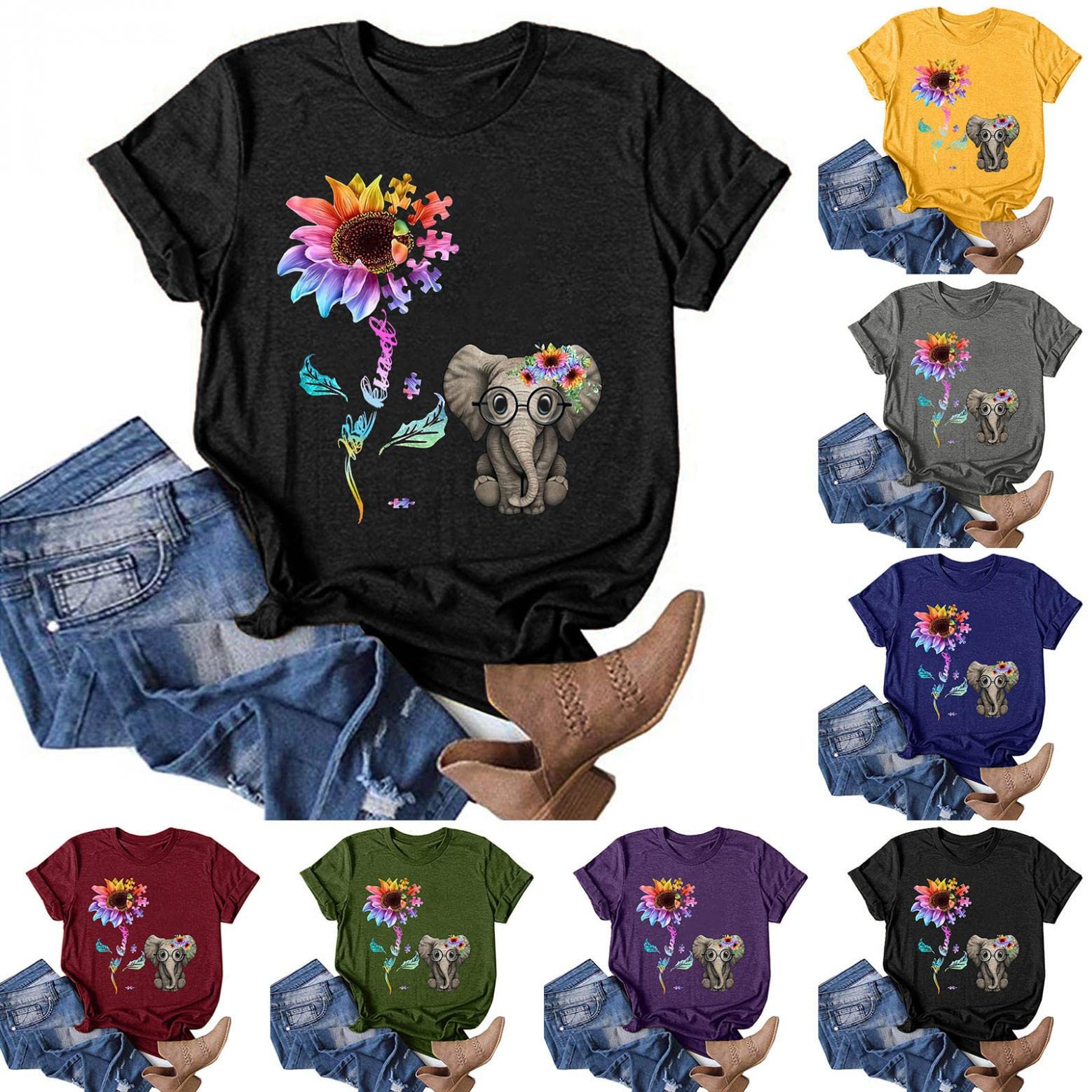 Women's Summer Tops - Loose Fit Graphic T-Shirts Short Sleeve Blouses with Sunflower Print | Casual Wear, Beach Outfits & Vacation Style