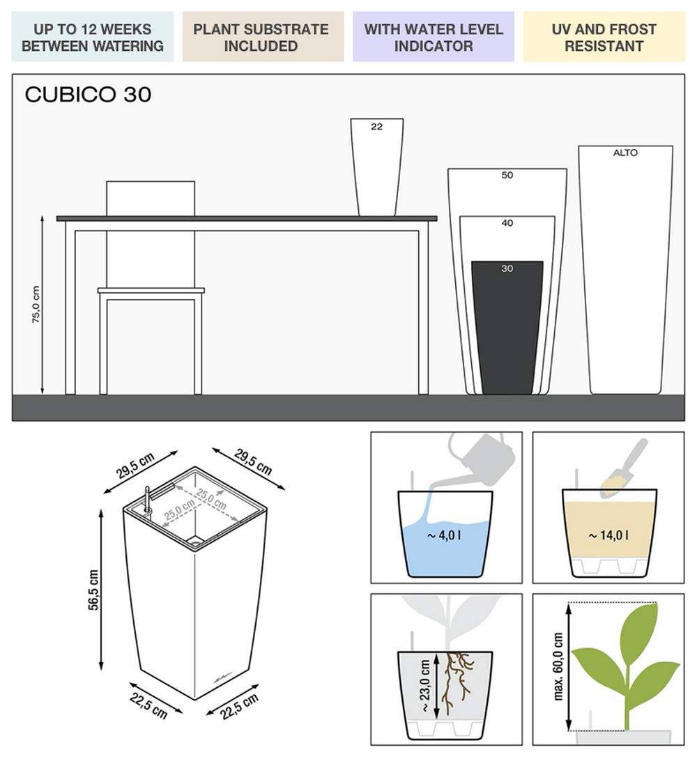 Lechuza CUBICO 30 Self-Watering Planter - 11.8