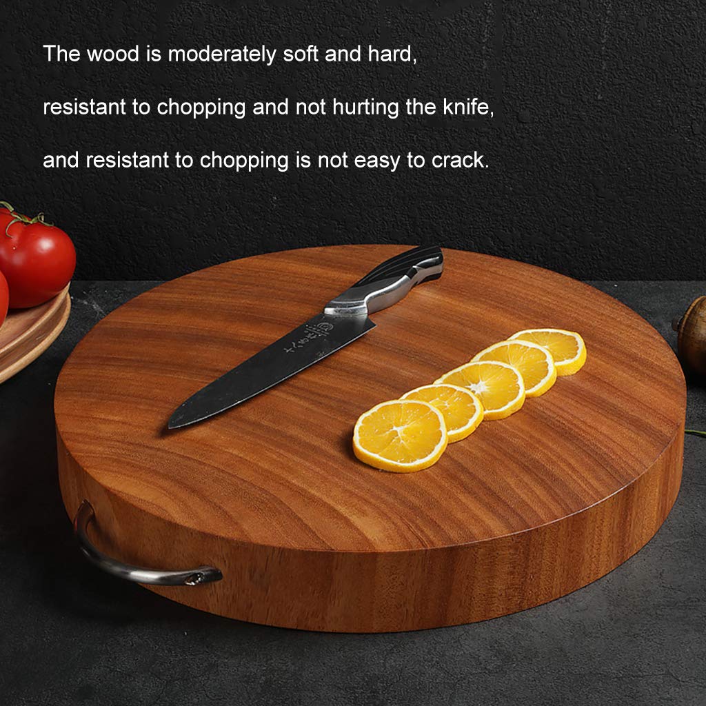 Premium Yellow Iron Round Chopping Board with U-Shaped Handle - Double-Sided Natural Wood Cutting Board for Kitchen - Family-Friendly & Durable - Multiple Sizes Available - Perfect for Meat, Vegetables & Food Prep