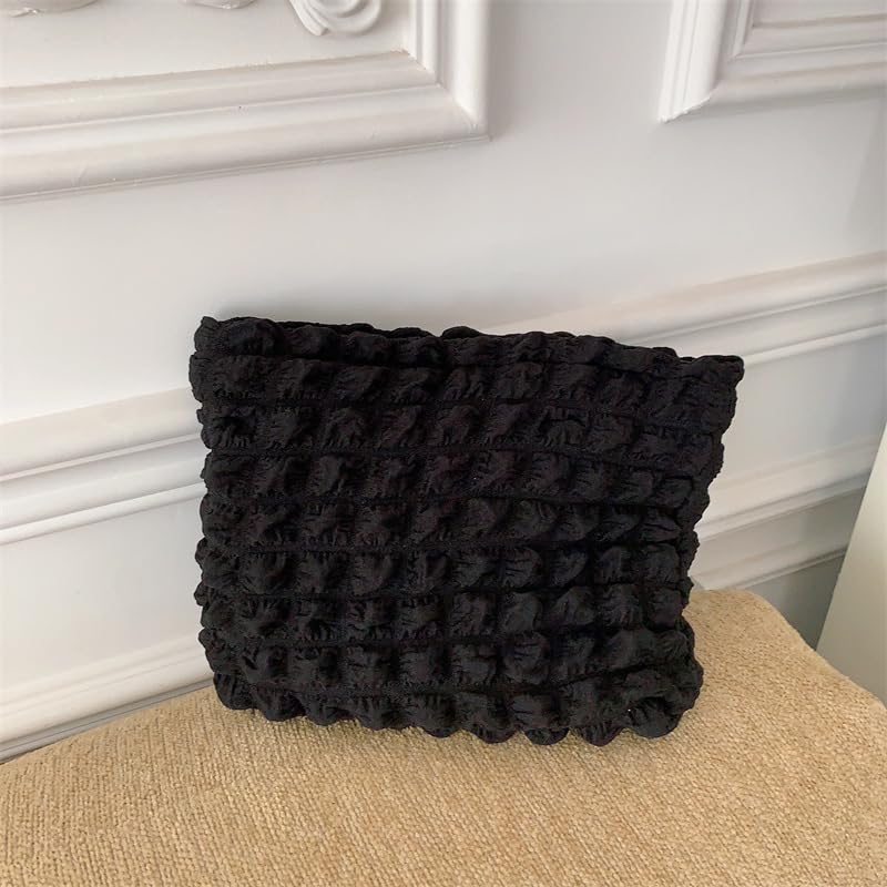 PAZIMIIK Large Floral Makeup Bag for Women - Cotton Canvas Cosmetic Organizer with Zipper Pouch - Perfect for Travel, Purse & Daily Use - Bubble Black Design