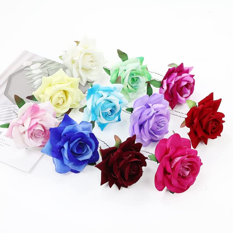 FAMEZA 2 Pack Handmade Rose Flower Hair Pins - U Shaped Bobby Pins, Long Fork Hair Sticks, Shawl Pins & Bun Holders for Women | Wedding, Bridal Party & Everyday Hairstyles | Perfect for Updos, Ponytails & Decorative Hair Accessories