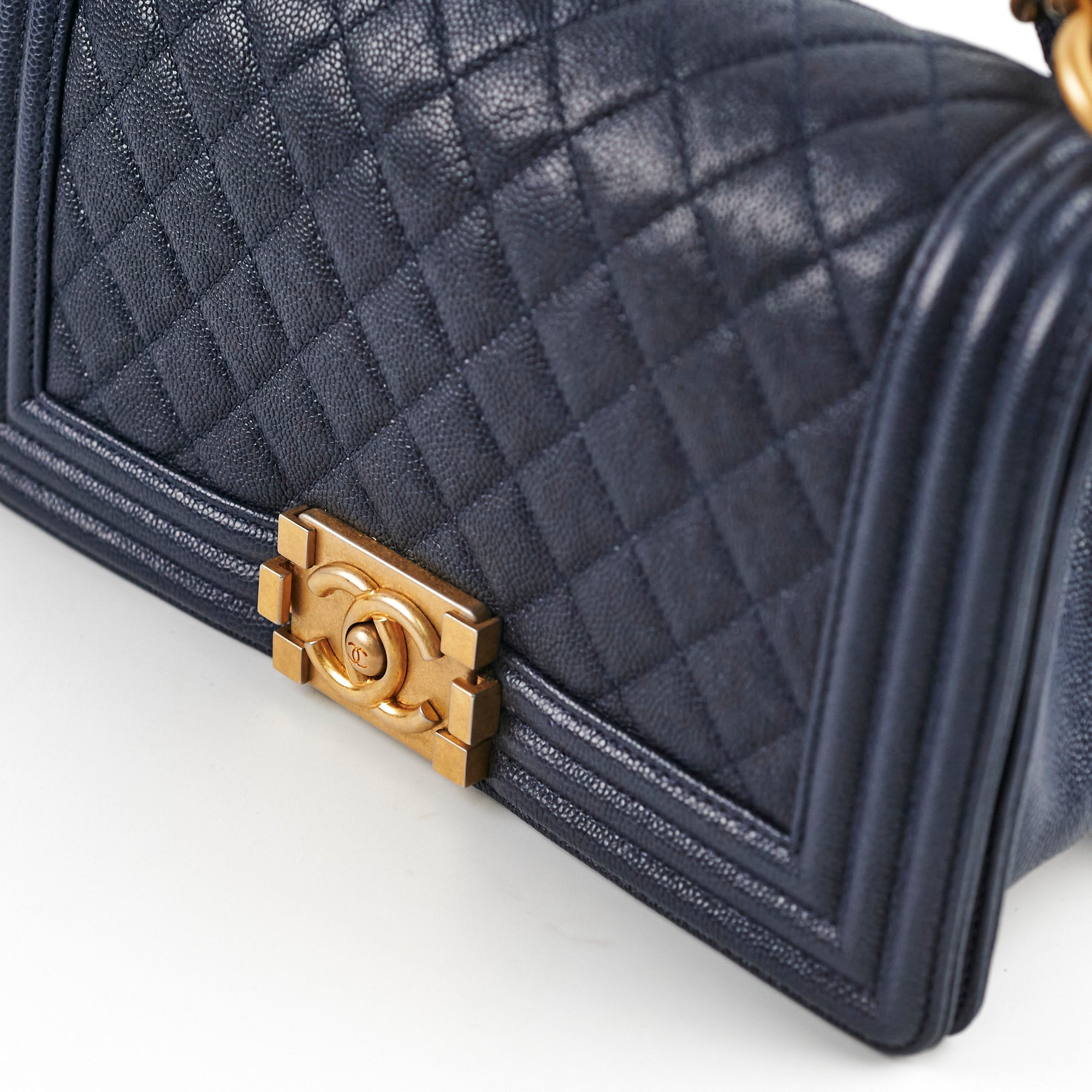 Chanel Caviar Leather Old Medium Boy Bag in Navy Blue - 25 Series | Luxury Handbag for Women, Perfect for Evening Events & Daily Use