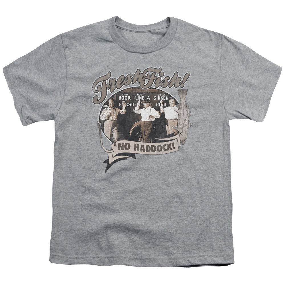 Three Stooges Fresh Fish Graphic Unisex Youth T-Shirt for Boys & Girls - Funny Cartoon Tee for Kids, School, Playdates & Family Outings