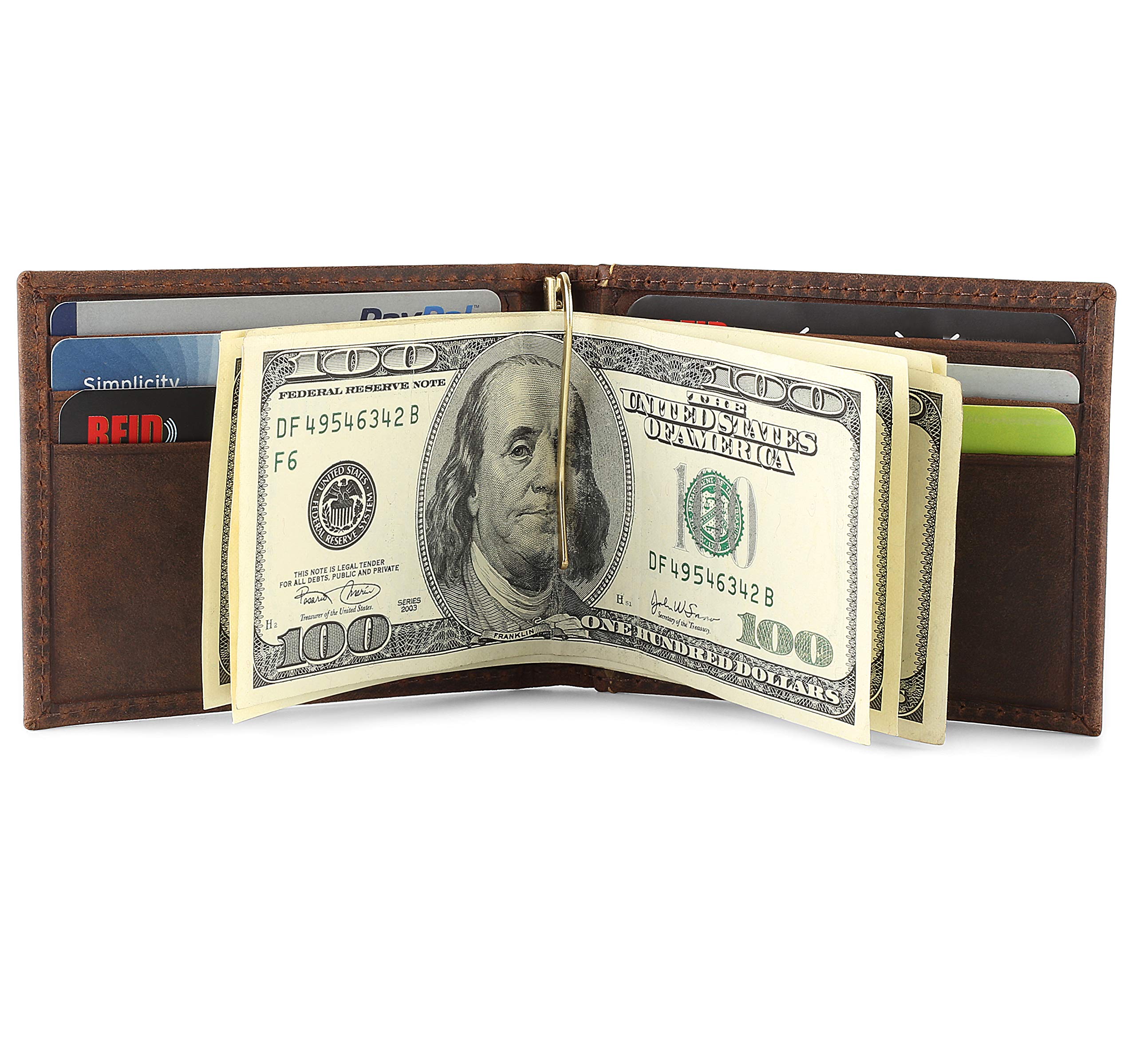 Men's RFID Blocking Slim Genuine Leather Front Pocket Wallet with Money Clip - Distressed Brown | Secure & Stylish Minimalist Wallet for Everyday Carry, Travel & Business
