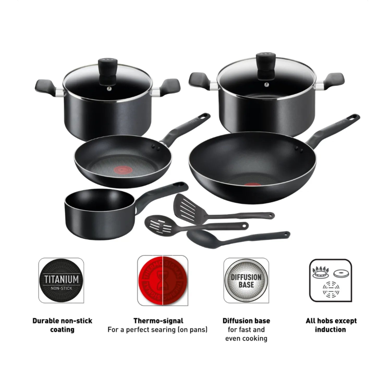 Tefal Super Cook Non-Stick 5-Piece Cookware Set with Utensils - Perfect for Frying, Sautéing & Everyday Cooking in Modern Kitchens