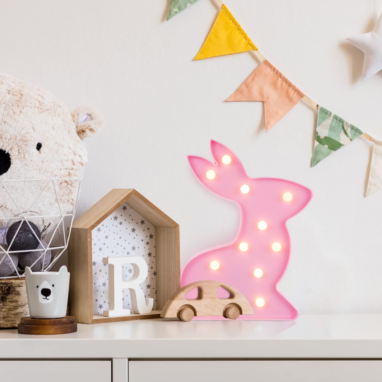 Cute Pink Bunny Neon Light - Easter Nursery Lamp & Night Light for Kids Room, Bedroom Decor - Perfect for Easter Party, Baby Shower, Girls Room & Home Decoration