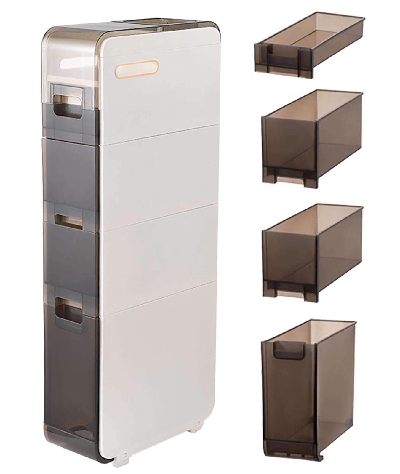 4-Tier Bathroom Floor Cabinet - Slim Plastic Storage Organizer with Drawers for Toilet Paper & Essentials | Space-Saving Solution for Small Bathrooms, Bedrooms & Living Rooms | Perfect for Apartment, Dorm & RV Organization