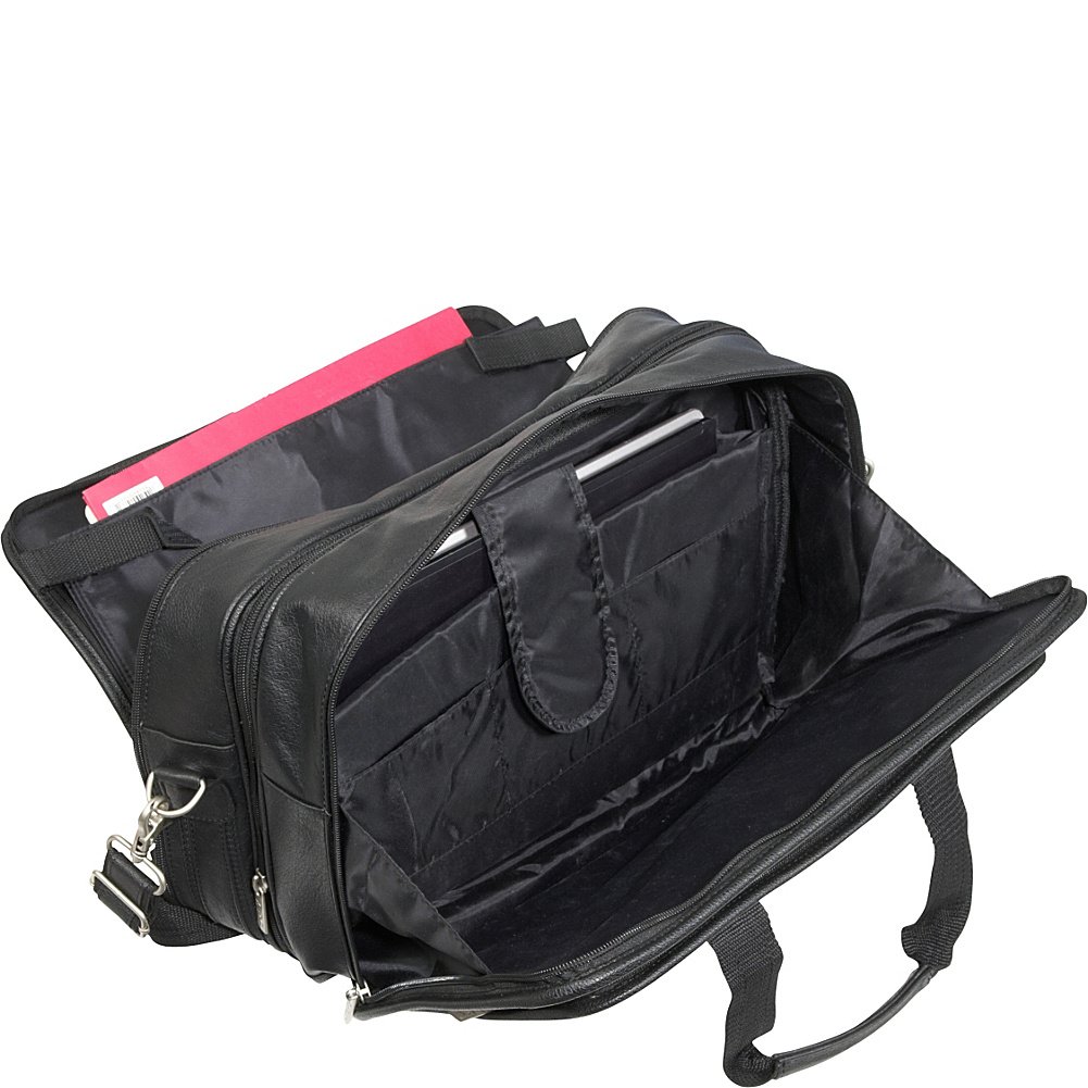Premium Black Leather Expandable Laptop Briefcase for Business & Travel - Fits 15.6