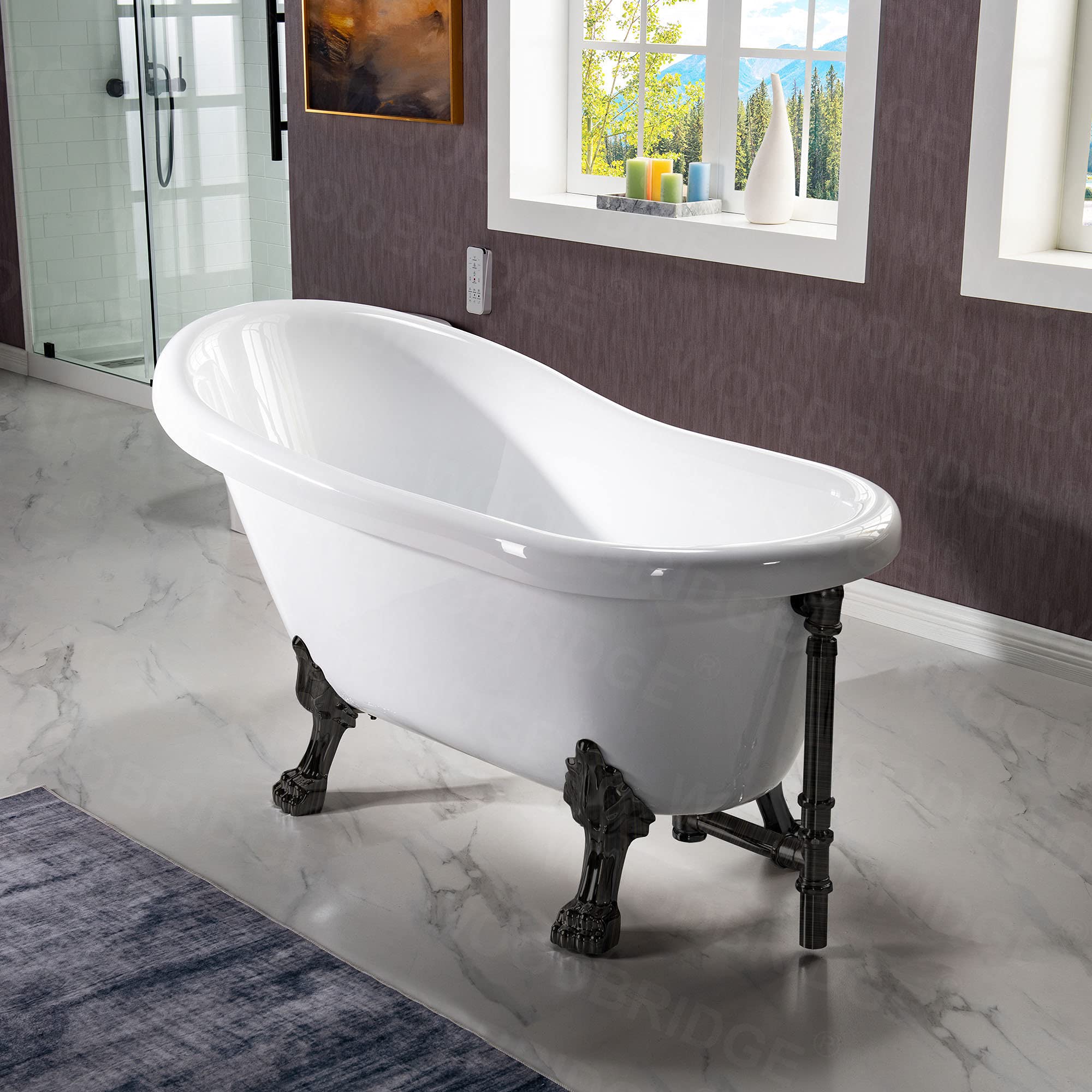 WOODBRIDGE B0021 Oil Rubbed Bronze Bathtub with ORB Feet & Drain - Freestanding Soaking Tub for Luxury Bathroom & Spa Relaxation
