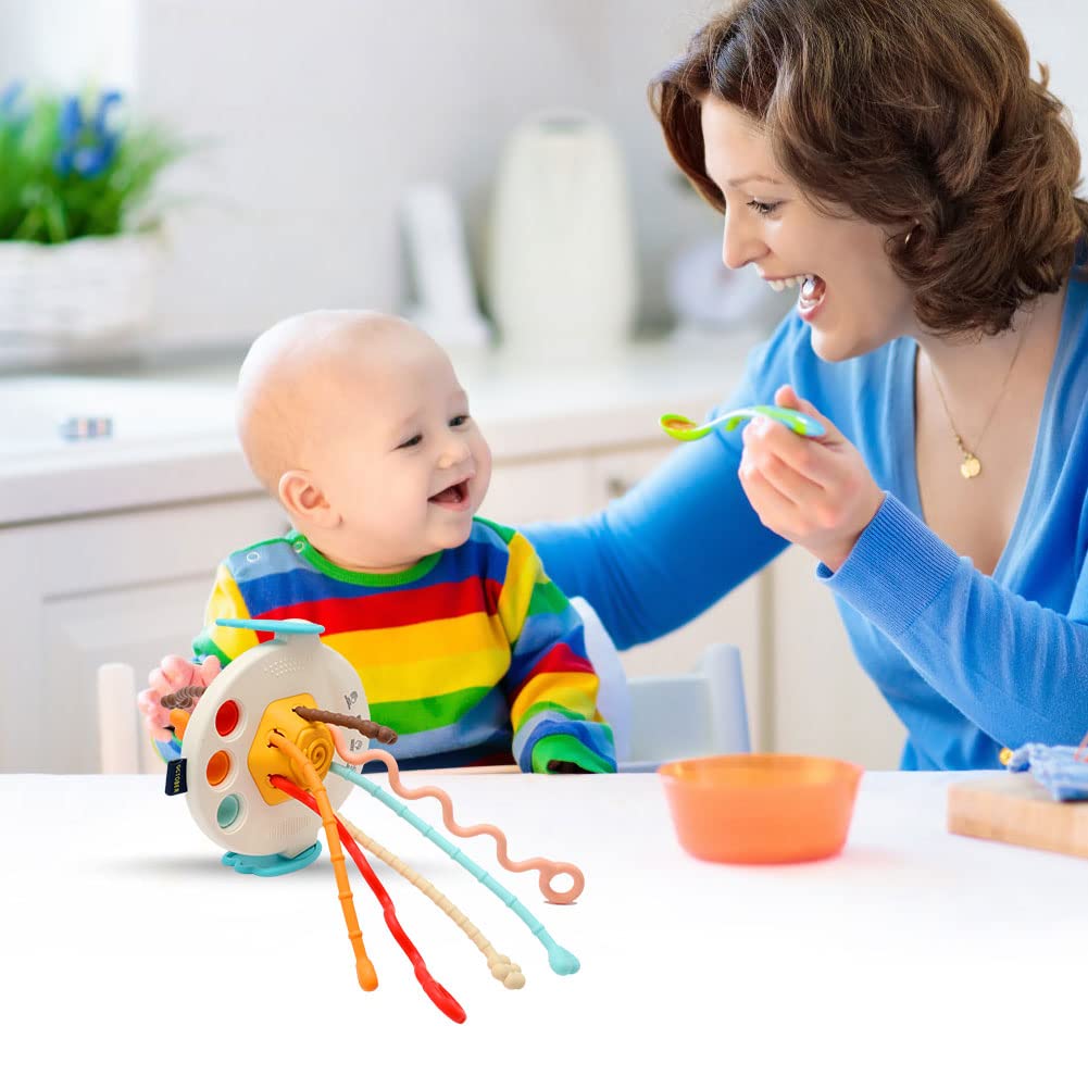 Montessori Sensory Toys for Toddlers 6-12-18 Months - Food Grade Silicone Pull String Activity Toy for Fine Motor Skills Development | Travel Baby Stress Relief Toy | Perfect Gift for Boys & Girls | Ideal for Daycare, Home Play & Airplane Travel