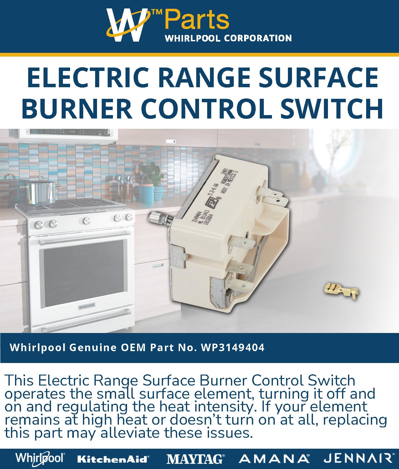 Whirlpool WP3149404 Electric Range Surface Burner Control Switch Replacement Part - Compatible with Whirlpool Stoves & Ovens - Perfect for DIY Kitchen Appliance Repair