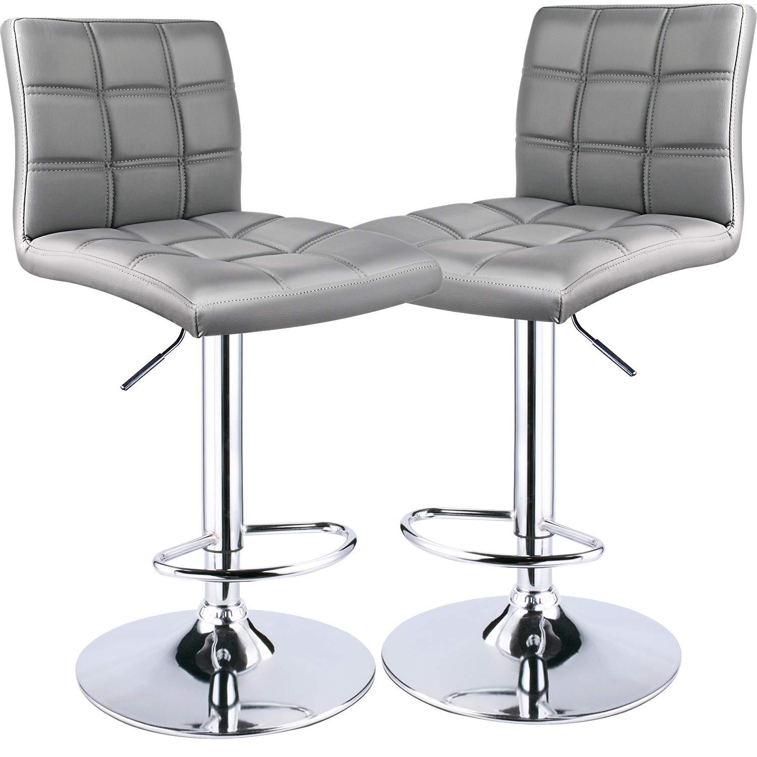 Leader Modern Square Back Bar Stools - Set of 2 Adjustable Swivel Bar Chairs with Back Support in Light Grey - Perfect for Kitchen Islands, Home Bars & Breakfast Nooks