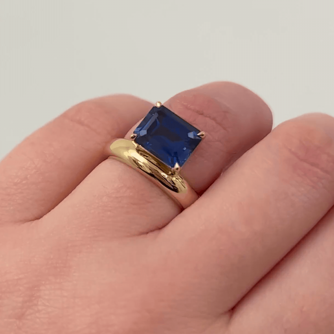 Wright Emerald Cut Offset Donut Ring - Elegant 14K Gold Plated Stackable Statement Ring for Women | Perfect for Engagement, Anniversary Gifts & Everyday Wear