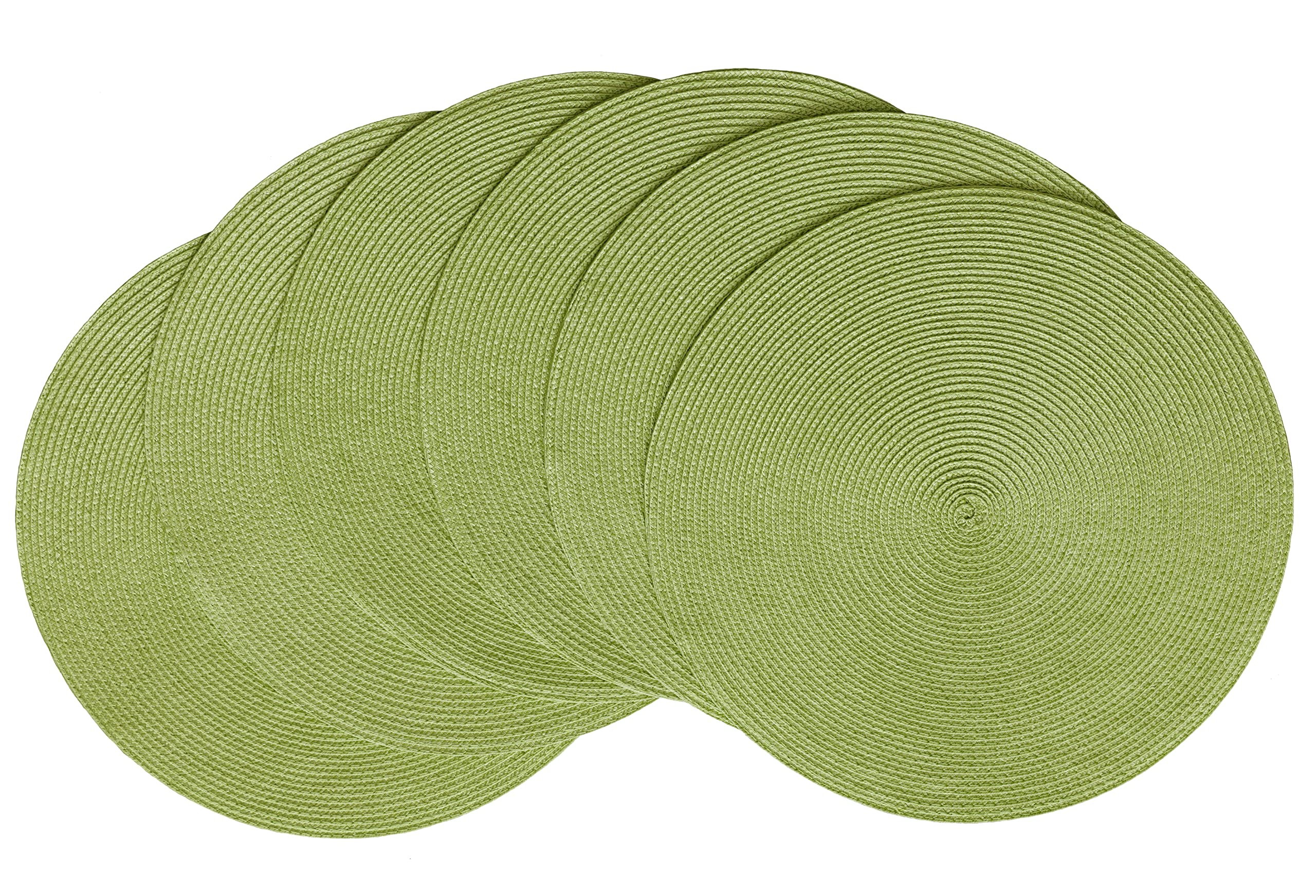 HODJOY 6-Pack Round Woven Placemats for Dining Table - 15 Inch Washable Pea Green Placemats - Perfect for Christmas Dinner, Holiday Decor, and Everyday Use
