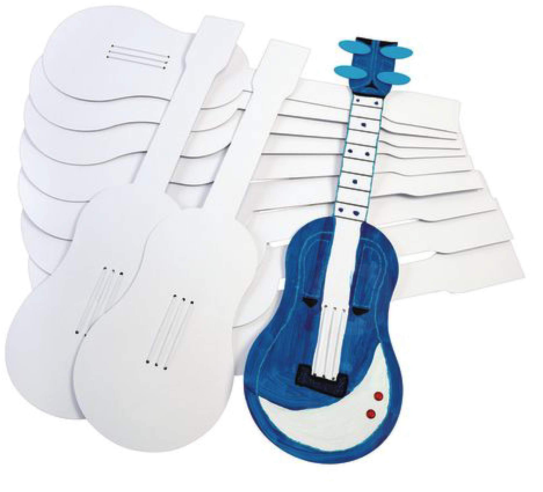 Colorations DIY Decorate Your Own Guitar Craft Kit - Set of 12 Sturdy Cardboard Guitars for Kids with 3 Playable Strings | Creative Art Project for Children's Birthday Parties, Classroom Activities & Music-Themed Events