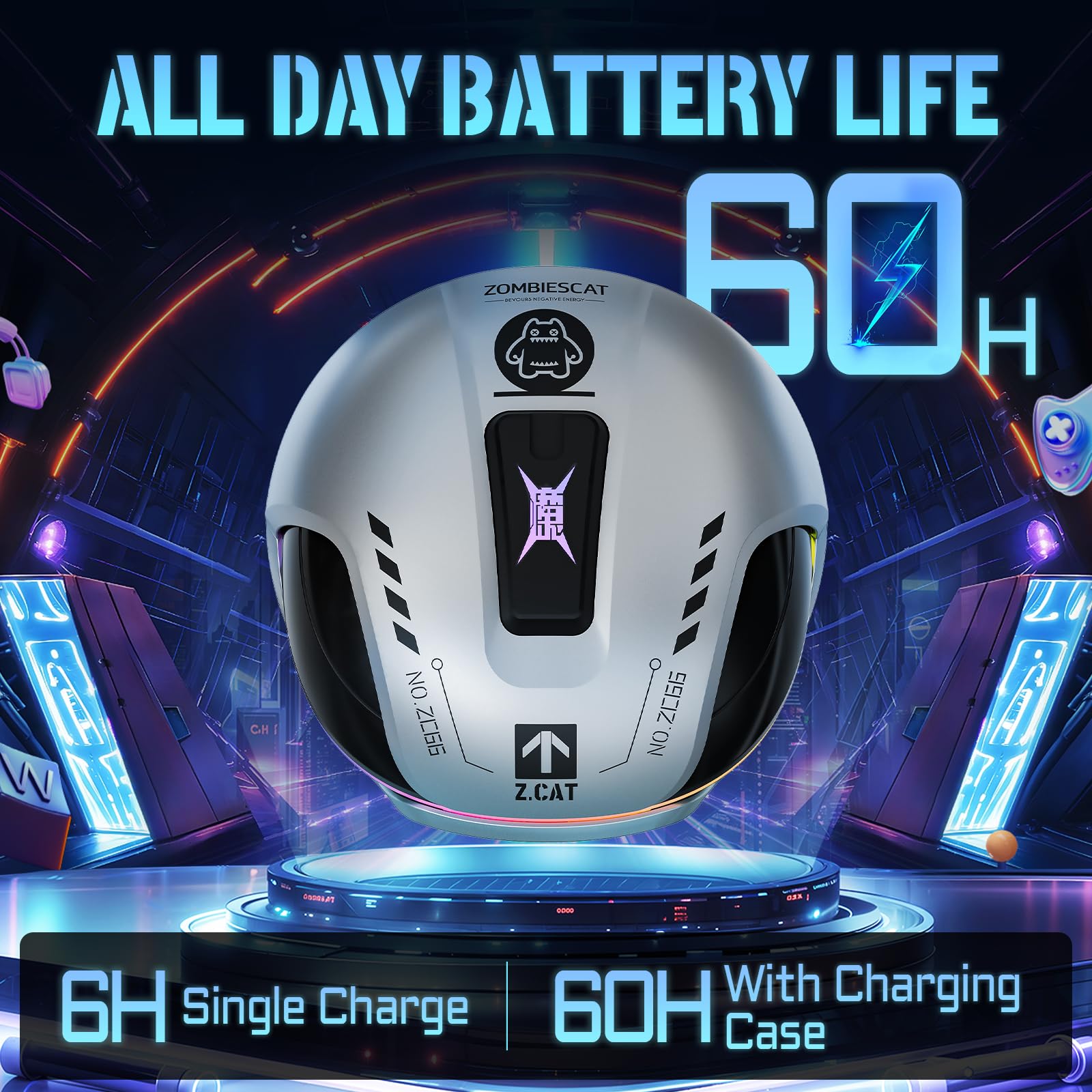 Wireless Active Noise Cancelling Earbuds Bluetooth 5.4 with 60H Playtime, 4 Mic ENC for Clear Calls, RGB Light - B5 Silver | Perfect for Travel, Workouts & Office Use