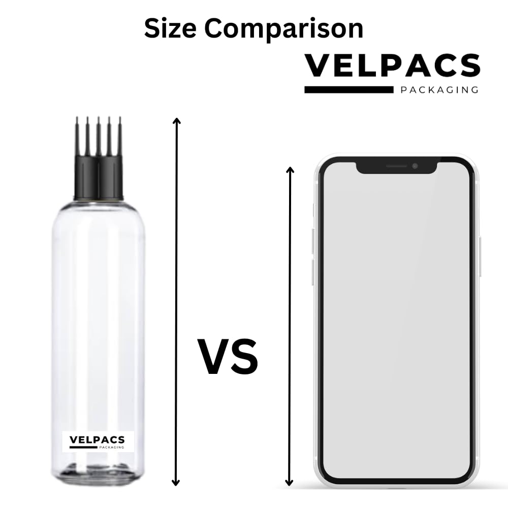 VELPACS 200ml Empty Plastic Bottle for Hair Oil, Rosemary Tea, Hair Color & Shampoo | Travel-Friendly Hair Root Applicator with Comb Head | Perfect for DIY Hair Treatments & On-the-Go Use (Pack of 3)