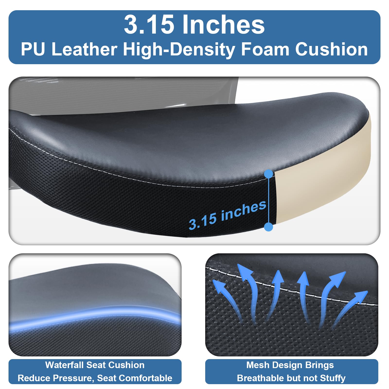 Ergonomic Office Chair with PU Leather Cushion - 350lbs Weight Capacity, Adjustable Seat Height & Lumbar Support, Flip-Up Arms - Perfect for Home Office, Gaming & Workspace Comfort