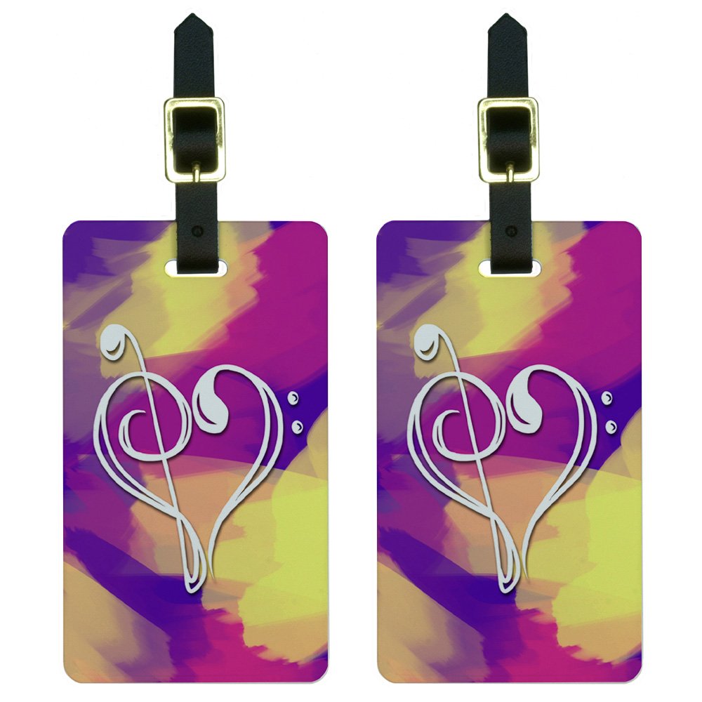 Music Heart - Love Treble Bass Clef Notes Staff Pink Splash Luggage Tags Set for Travel, Suitcases & Backpacks - Perfect Gift for Musicians & Music Lovers