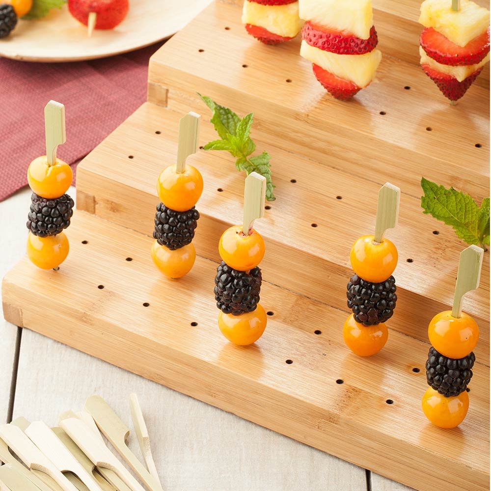 6-Tier Bamboo Skewer Holder - 180 Hole Biodegradable Food Pick Stand for Cocktail Parties, Catering & Restaurants | Eco-Friendly Appetizer Display for Sushi, Fruit, Cheese & Canapés