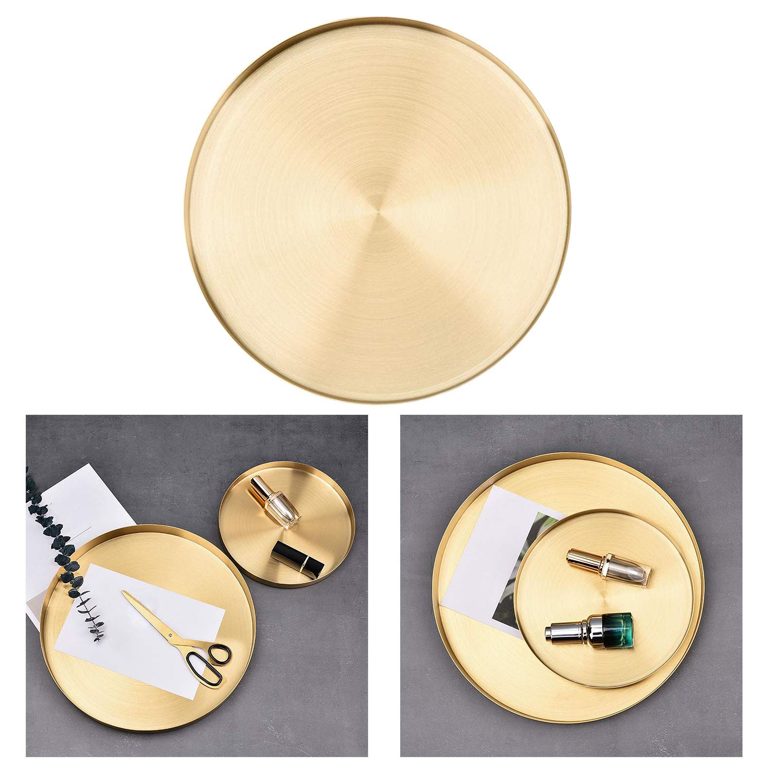 Gold Round Storage Tray - Stainless Steel Jewelry Organizer for Rings, Necklaces & Earrings | Makeup & Perfume Display Tray | Perfect for Vanity, Dresser & Bathroom Countertop Organization (Small Size)
